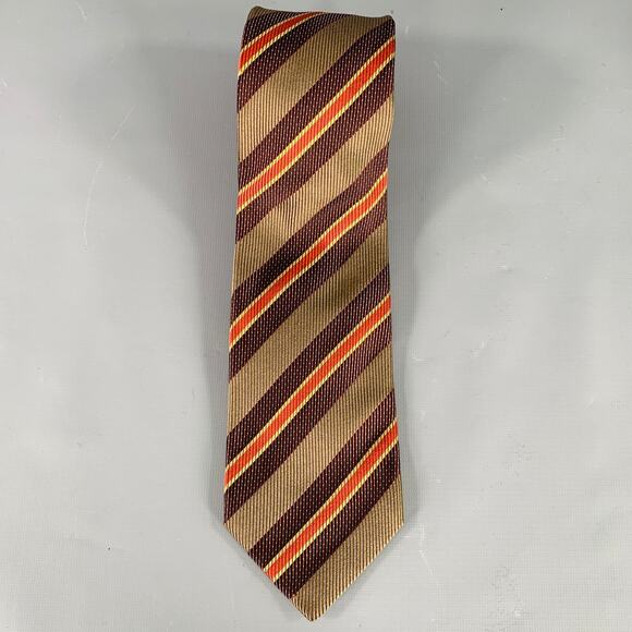 LUCIANO BARBERA Brown Red Diagonal Stripe Silk Tie - Picture 2 of 5